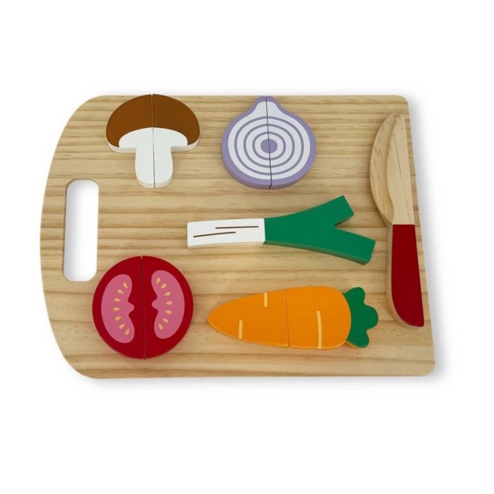 New Target Bullseye Playground Wood Toy Food Cutting Board & Vegetables Set